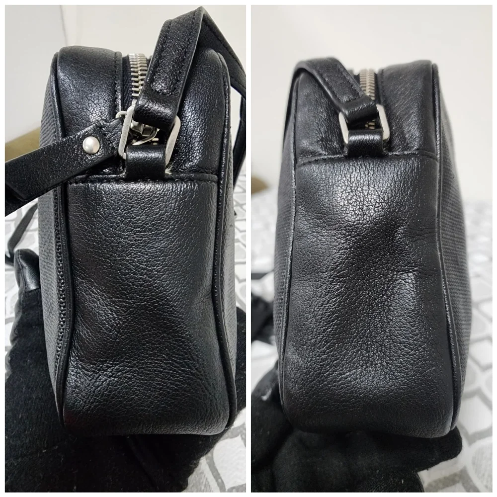YVES SAINT LAURENT Lou Camera Raffia Canvas Crossbody Bag Black